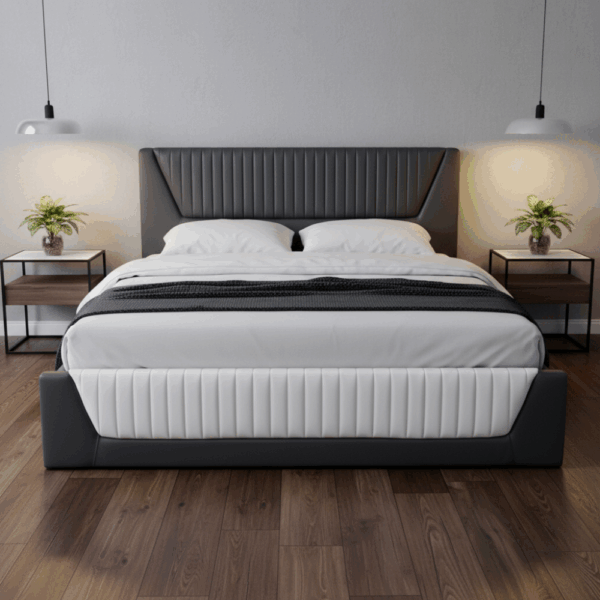 H028-黑白律動床組|床頭|床組|床架|皇品傢俱工作坊