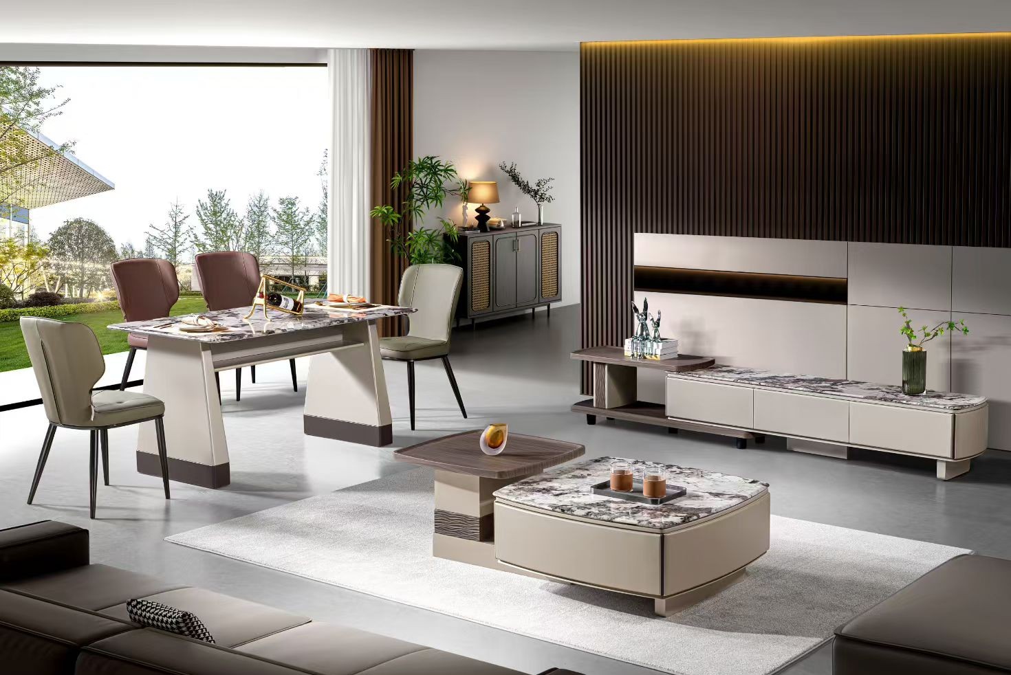 A026-墨岩系列|茶几|電視櫃|餐桌|餐椅|皇品傢俱工作坊