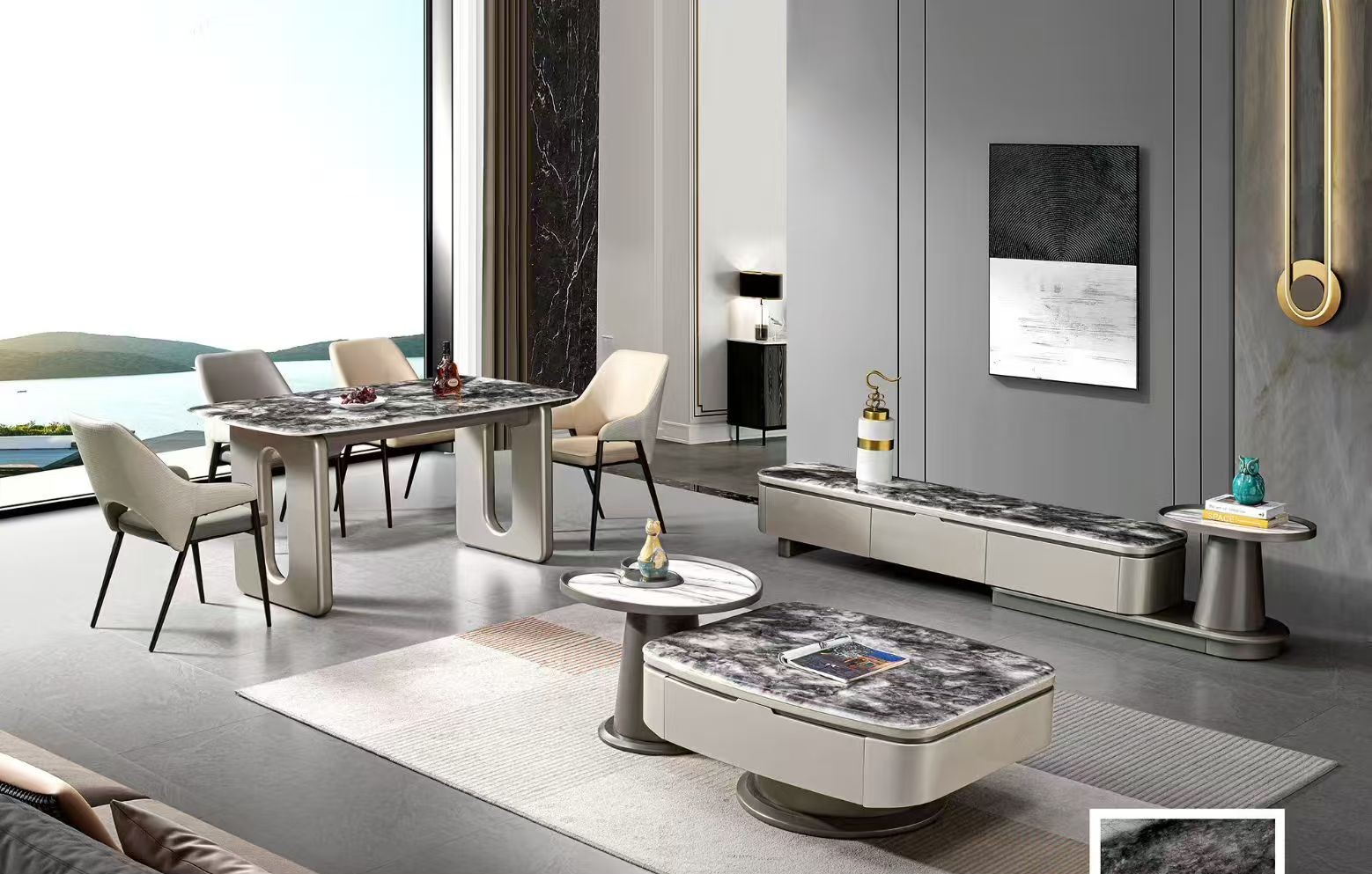 A019-墨韻系列|茶几|電視櫃|餐桌|餐椅|皇品傢俱工作坊